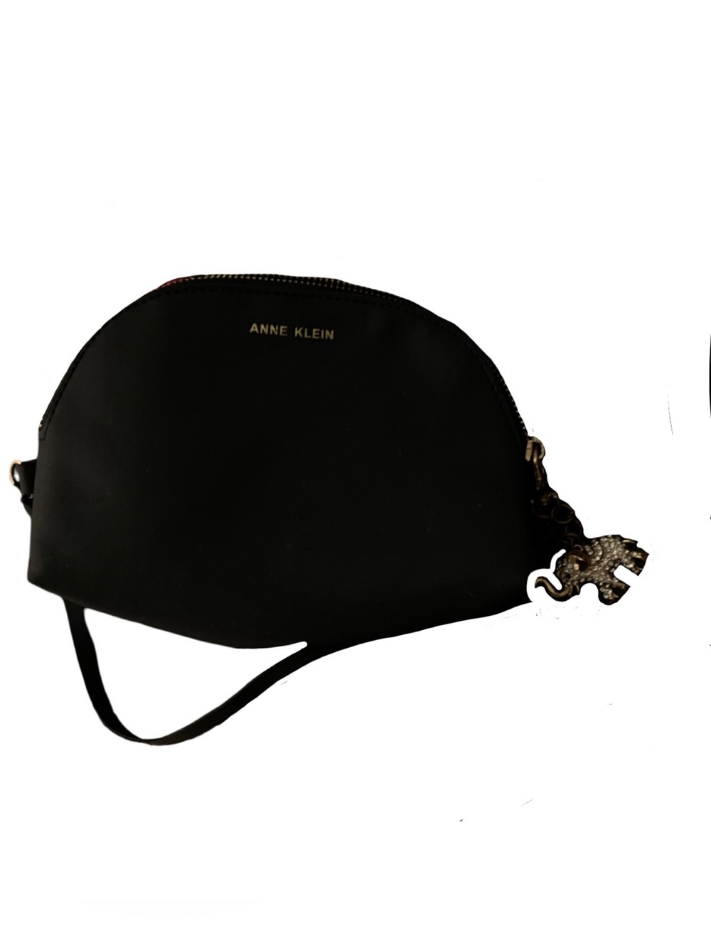 Anne Klein Black Wristlet Cosmetic Bag Gold Tone Zip Pouch